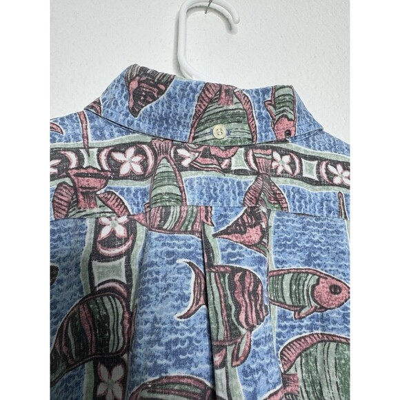 VTG Reyn Spooner Mens Four Button Down Hawaiian Shirt Floral Fish Design XL USA - Picture 9 of 16